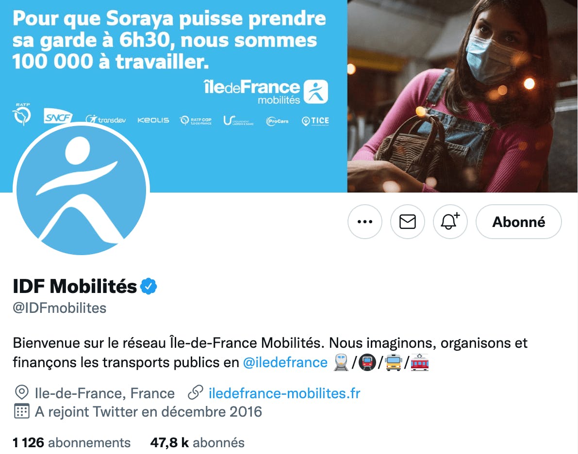 Compte Twitter d'Île-de-France Mobilités