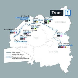 Infographie sur le tracé du prolongement du trame 1 (description ci-après)