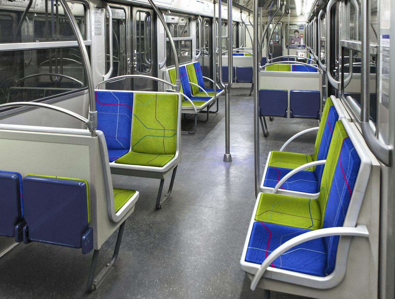Nouveau tissu sur chaises à l'intérieur du métro, choisi par les Franciliens
