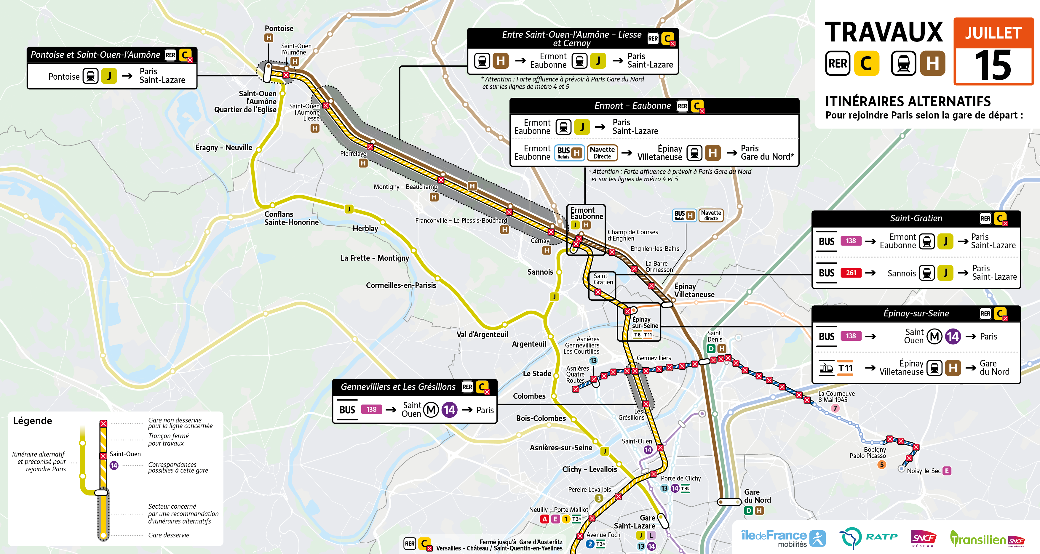Carte des itinéraires alternatifs conseillés