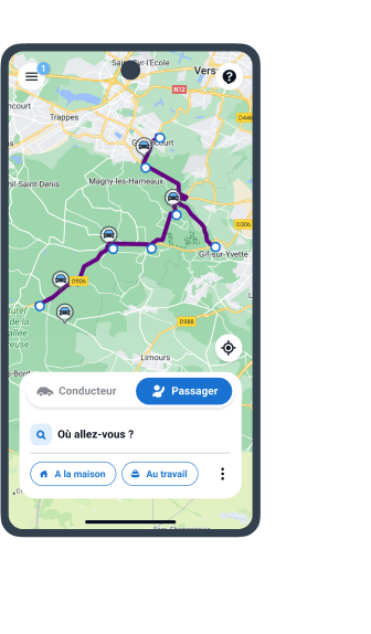 Illustration showing a screen of the Carpooling Lines application