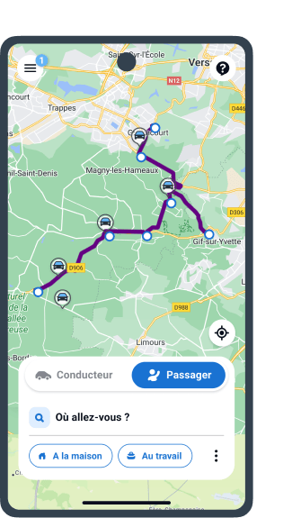 Abbildung mit einem Bildschirm der Carpooling Lines-App