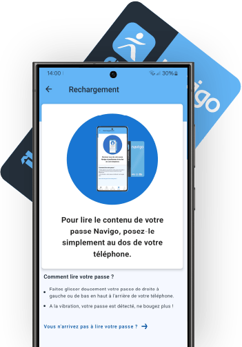 Image showing a Navigo pass being recharged via the Ile-de-France Mobilités app