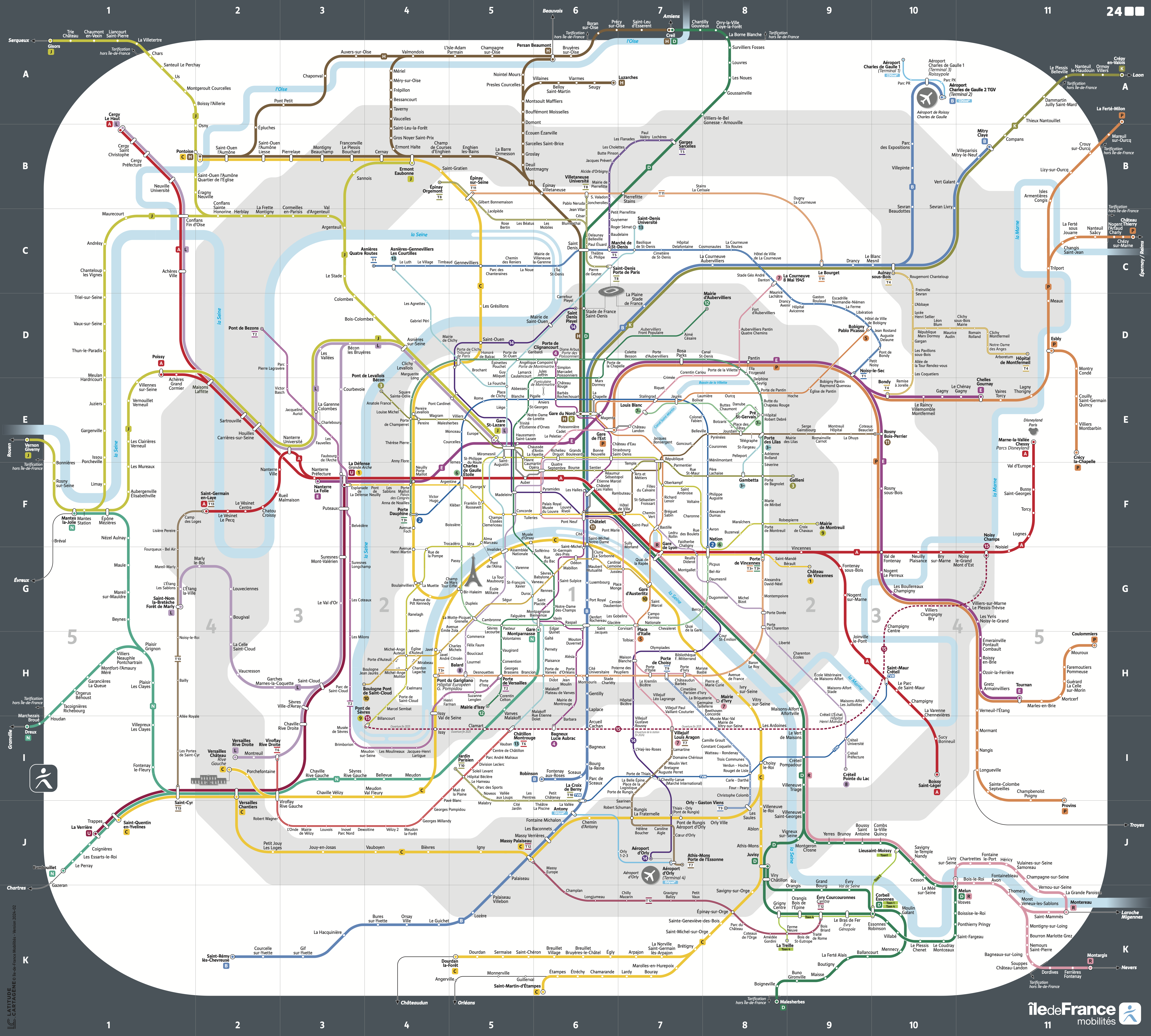Map of transport in IDF with zones