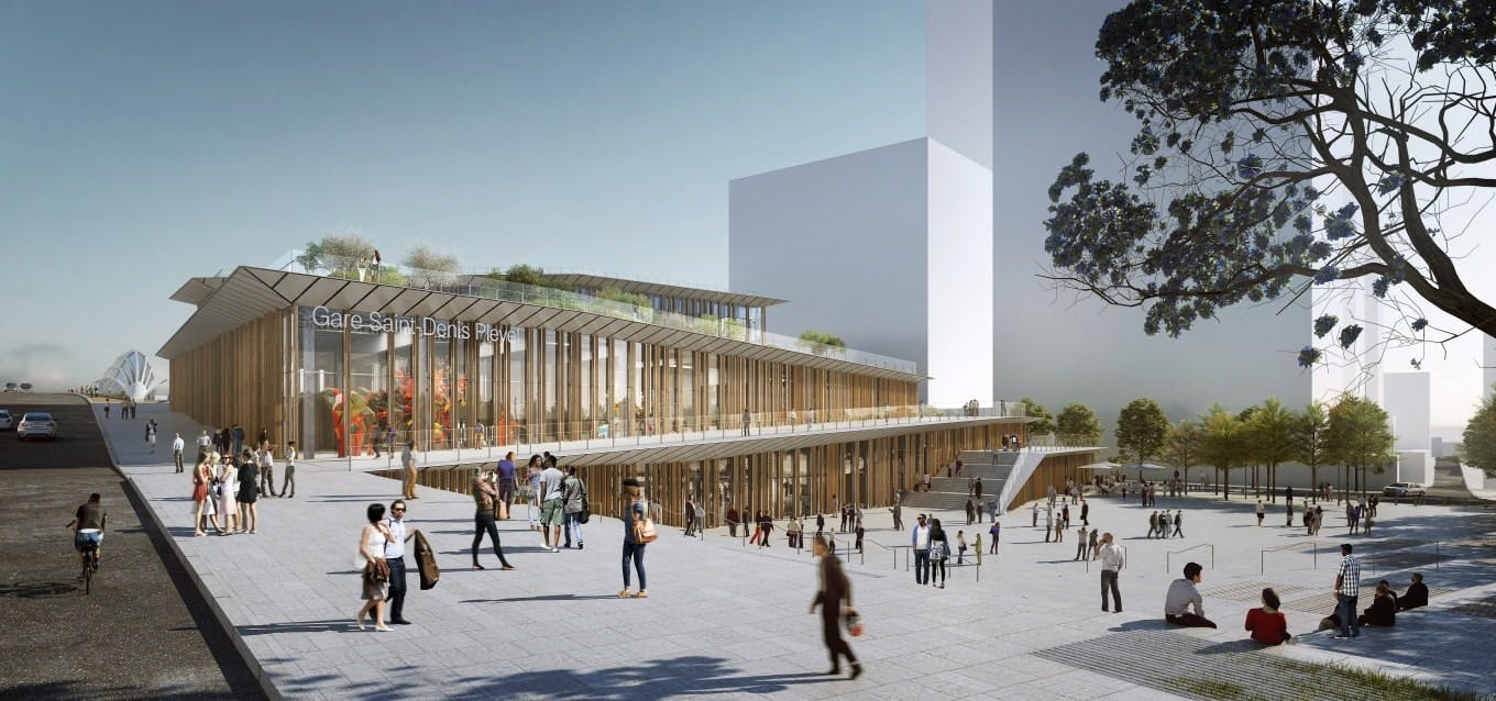 Vue de la future station de métro Saint-Denis Pleyel sur la ligne 14 © Société du Grand Paris / Agence Kengo Kuma & Associates