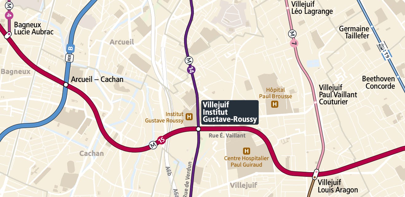 Implantation de la future station de métro Villejuif Institut Gustave-Roussy sur la ligne 14