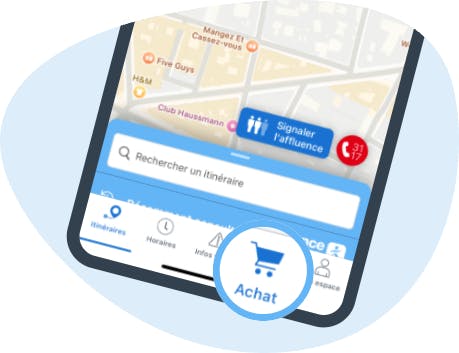 Ilustração mostrando que você precisa clicar no ícone Comprar na barra de menu para comprar ingressos