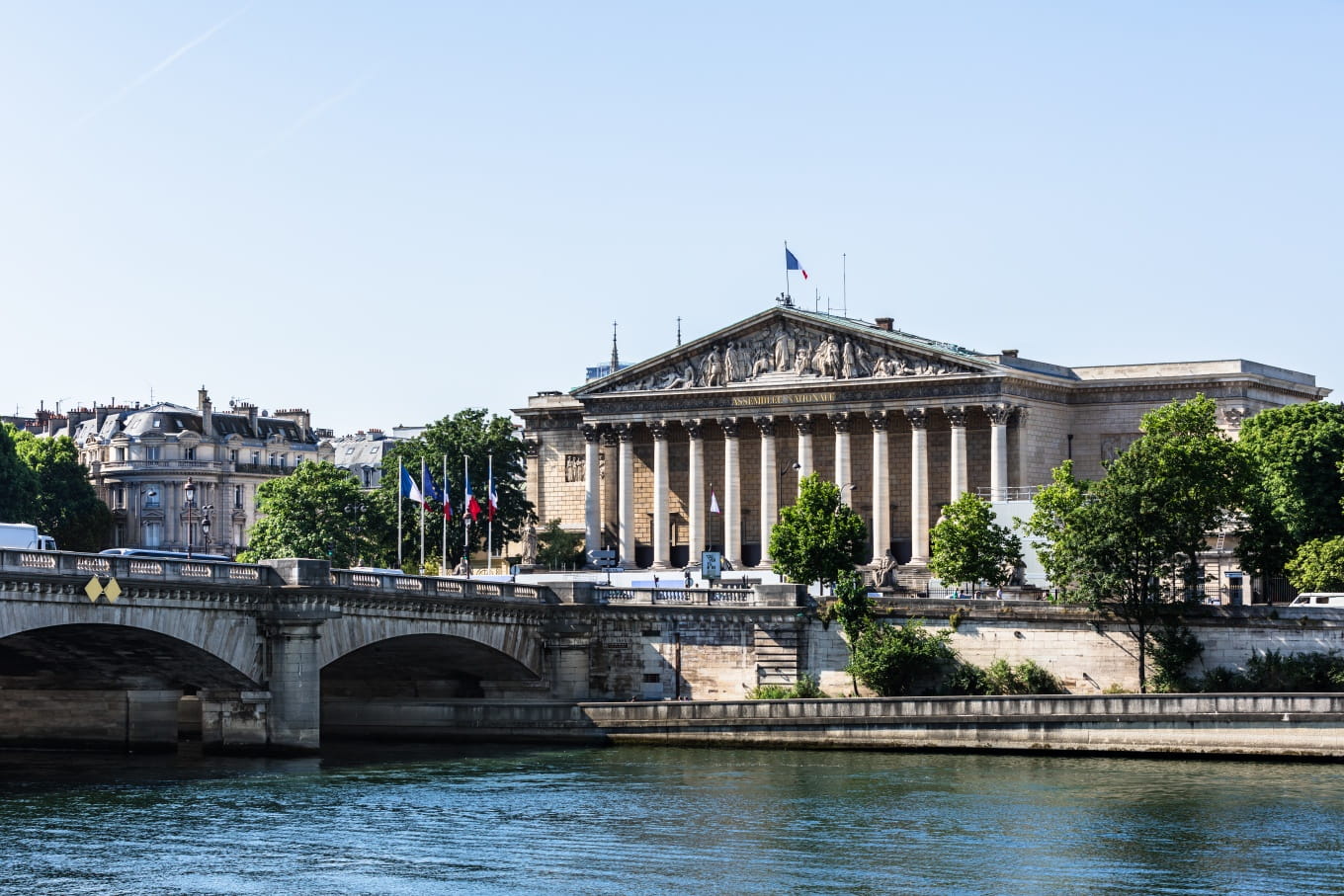 The National Assembly seen from the banks of the Seine in Paris