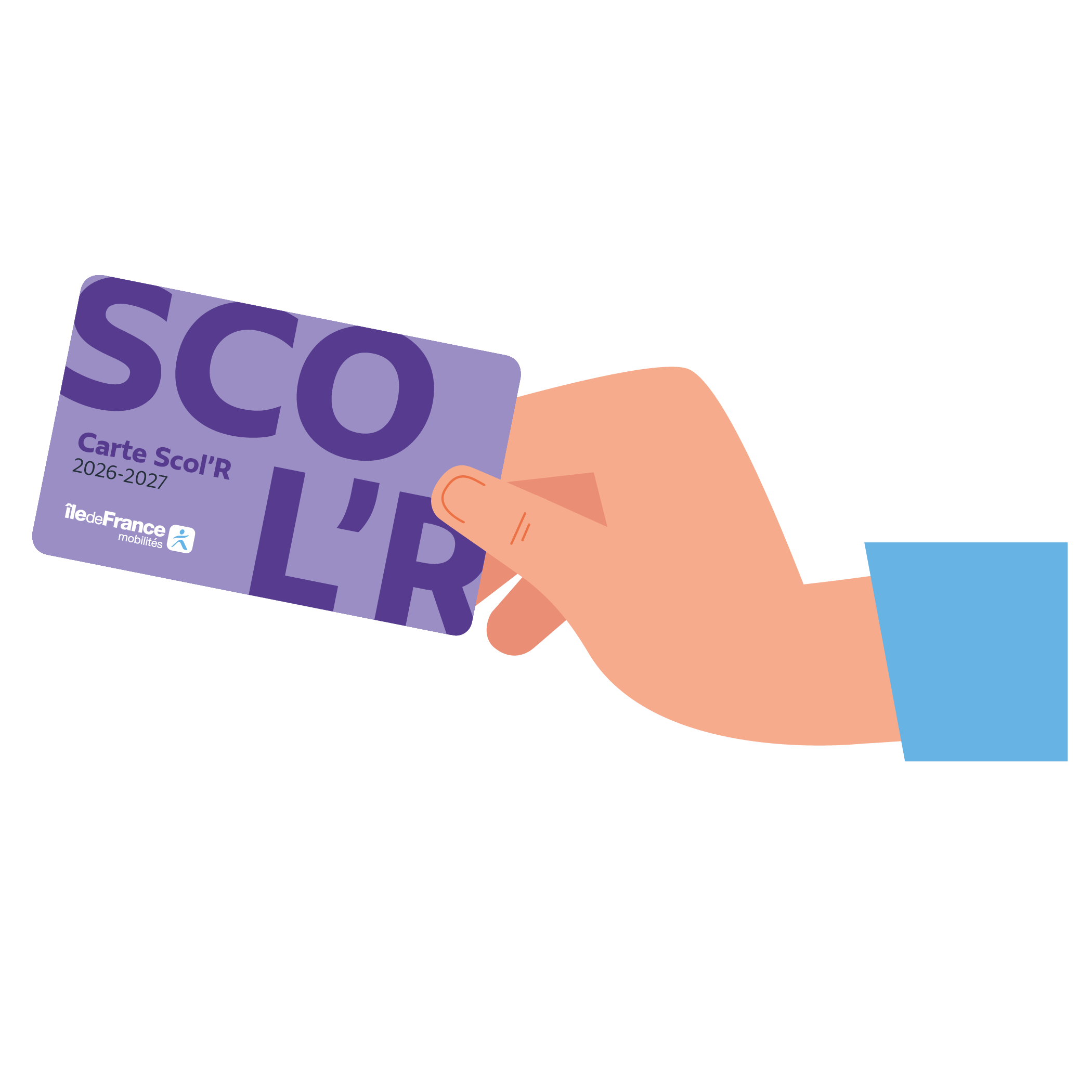 Ilustração de uma mão segurando uma carta Scol'R