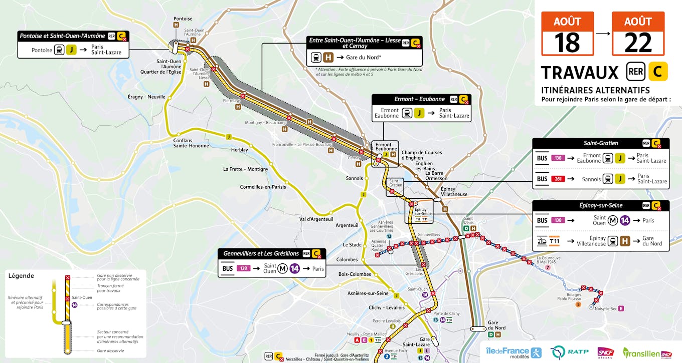 Map showing the recommended alternative routes