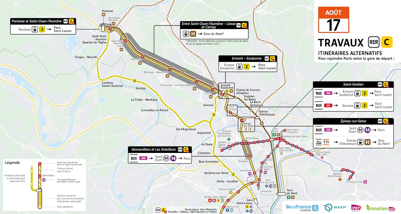 Map showing the recommended alternative routes