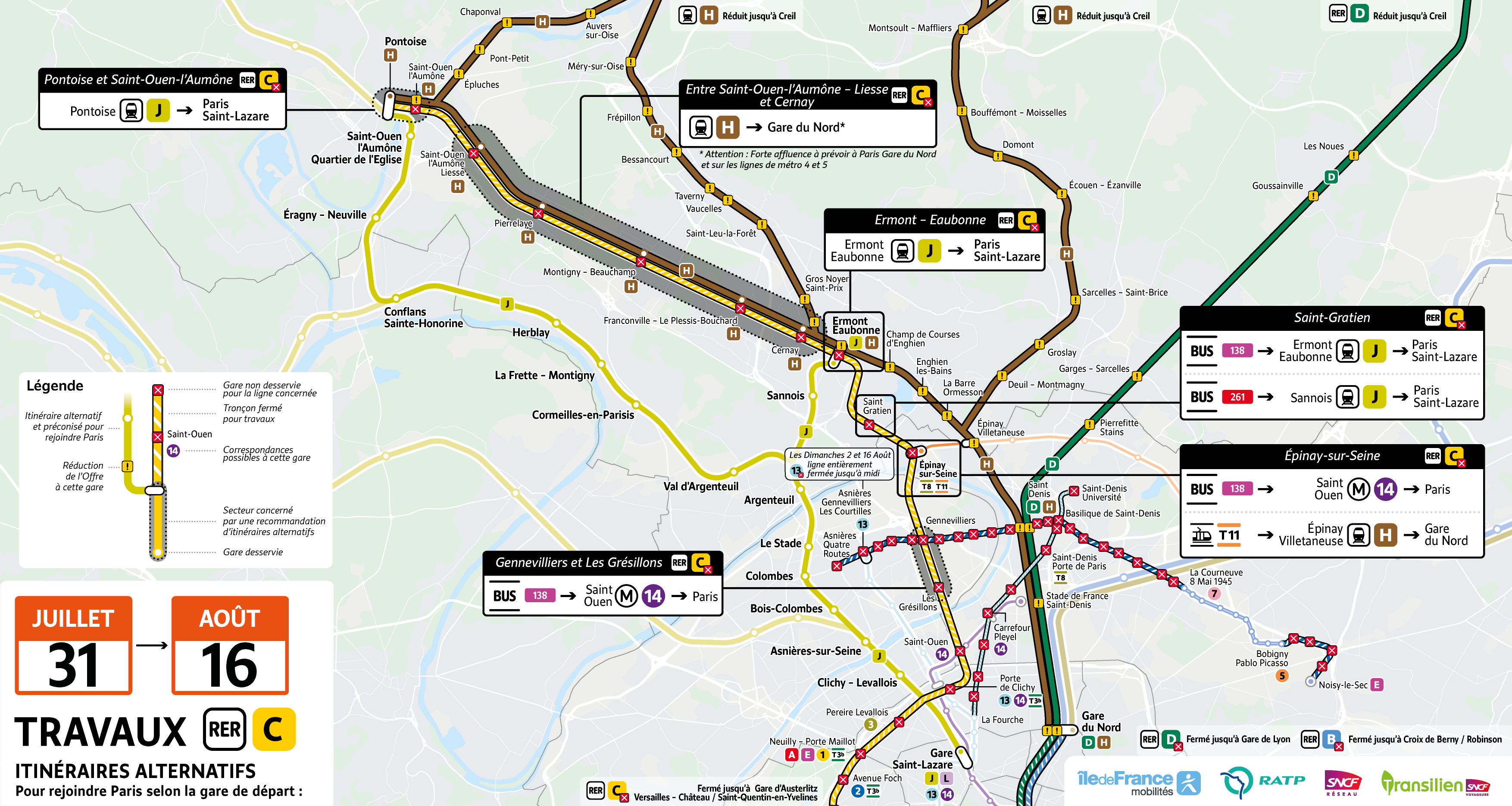 Carte des itinéraires alternatifs conseillés