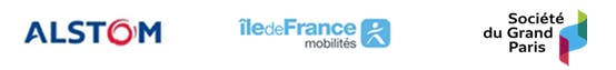 Infographie : Logo Alstom, île-de-France mobilités, Société du Grand Paris