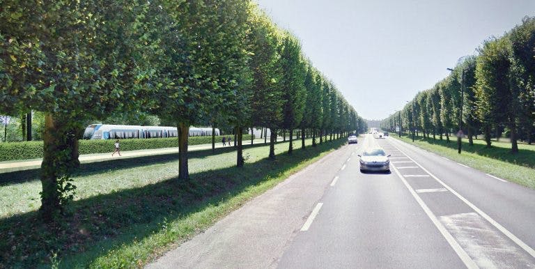 Perspective sur le passage du Tram 13 près de l'avenue des Loges à Saint-Germain-en-Laye