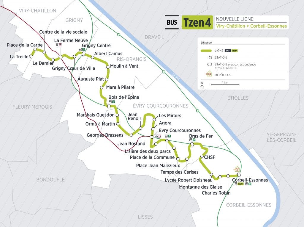 Le tracé du T Zen 4 de Viry-Châtillon à Corbeil-Essonnes