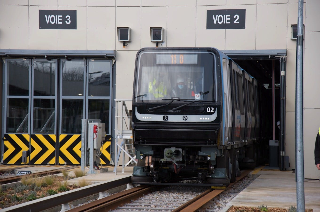 d'une rame du MP14 sortant de l'atelier de maintenance de Rosny-sous-Bois - MP14 - ligne 11 - RATP - INFRAS - Isabelle Bonnet
