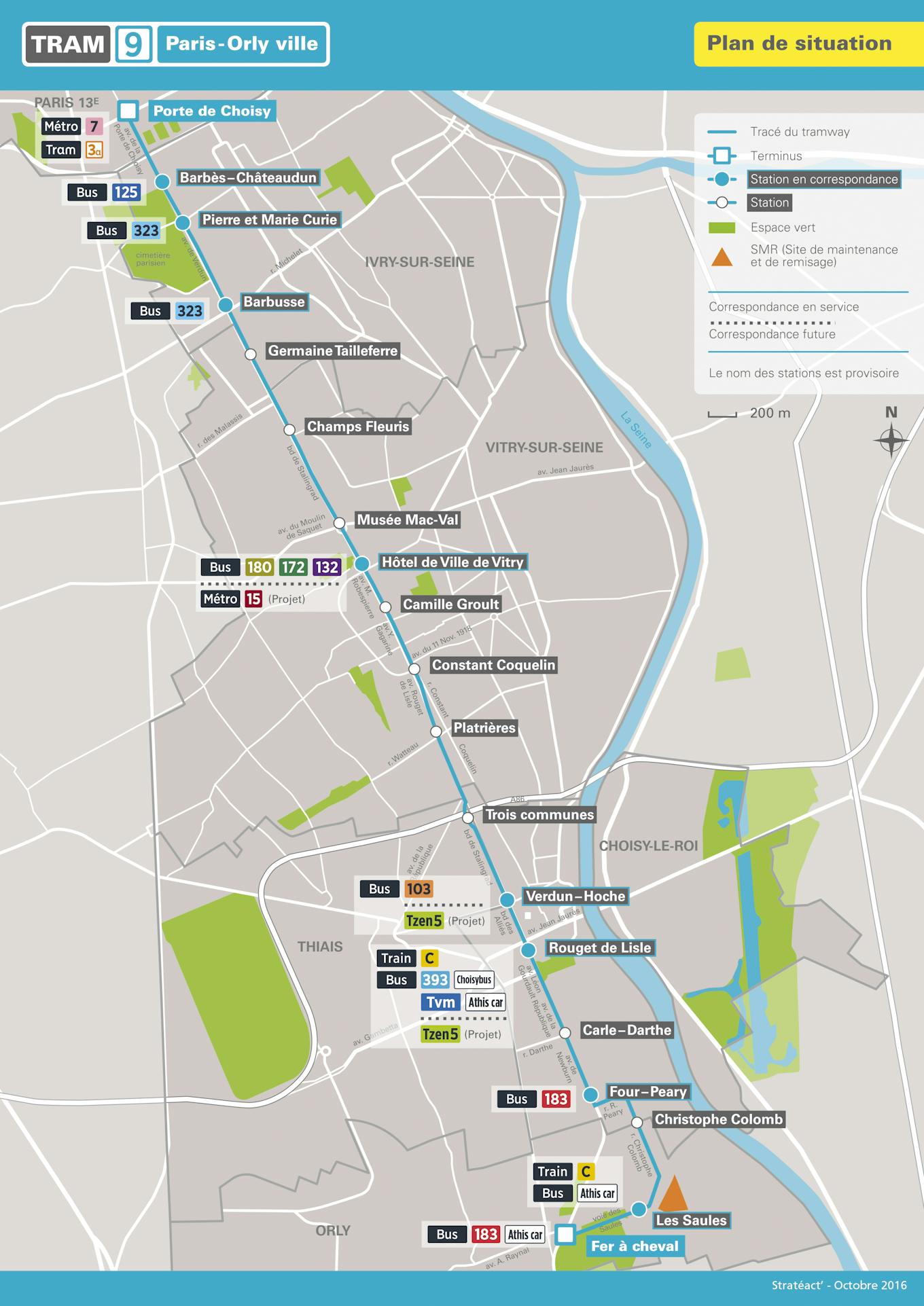 Plan de ligne du futur Tram 9
