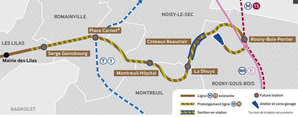 Plan du prolongement de la ligne 11